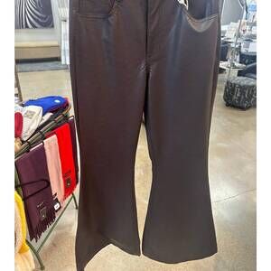 NEW SOUTHERN GRACE women's faux leather flare leg trousers in brown